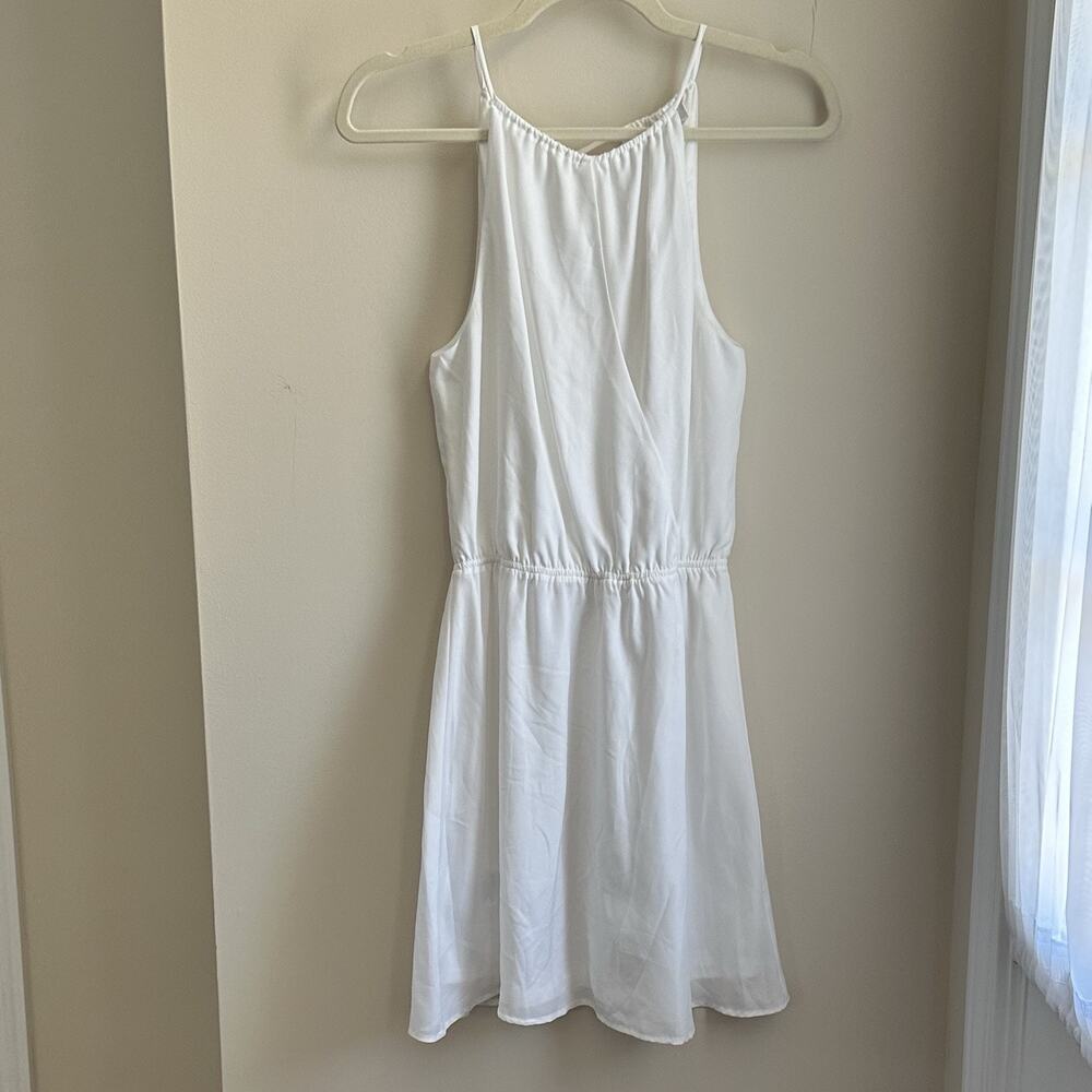 BCBGeneration Mini Dress White Chiffon Halter Neck SZ XS‎